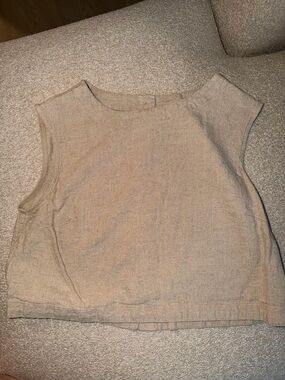 Linen Blend Boat Neck Crop Top